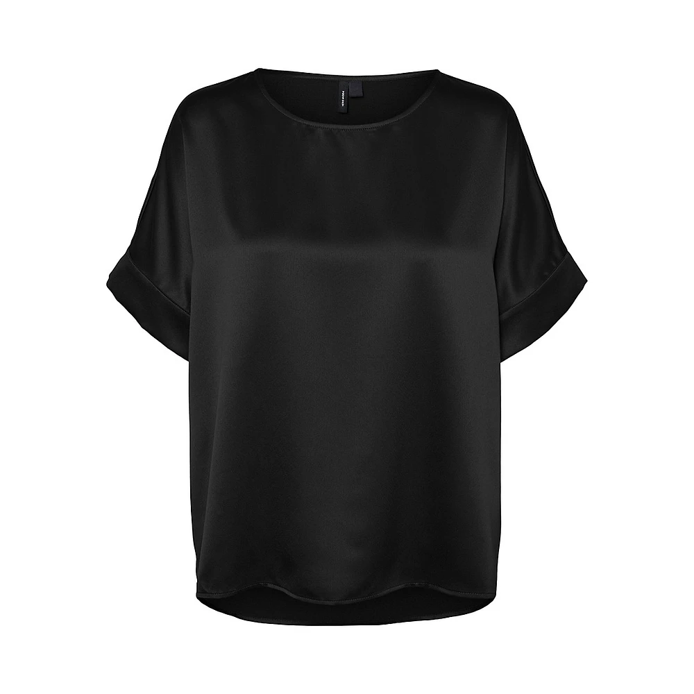 Satin Short-Wide-Sleeve Popover Top