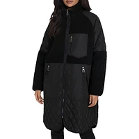 Ohio Faux Shearling and Quilted Long Coat