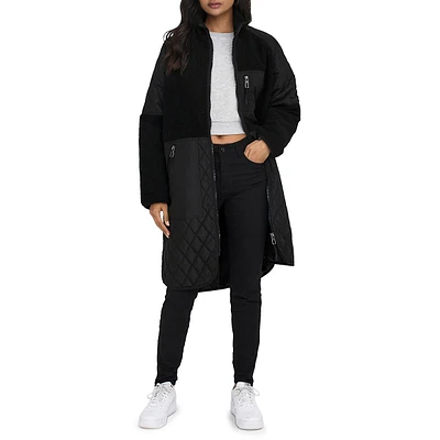 Ohio Faux Shearling and Quilted Long Coat