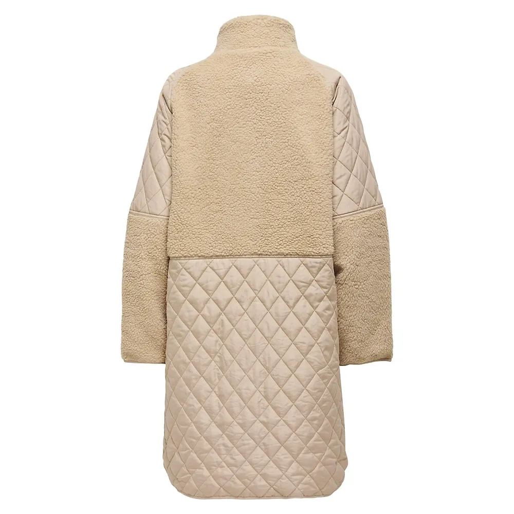 Ohio Faux Shearling and Quilted Long Coat
