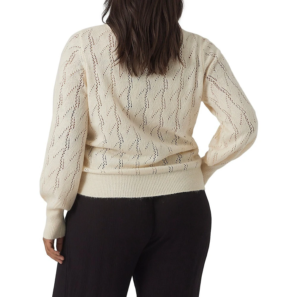 Plus Copal Blouson-Sleeve Pointelle Sweater