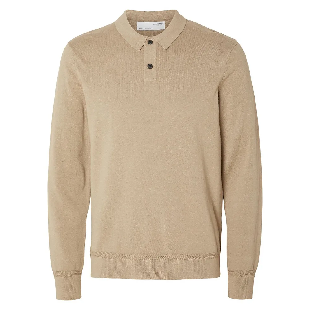 Dan Organic Cotton Knit Long-Sleeve Polo Shirt