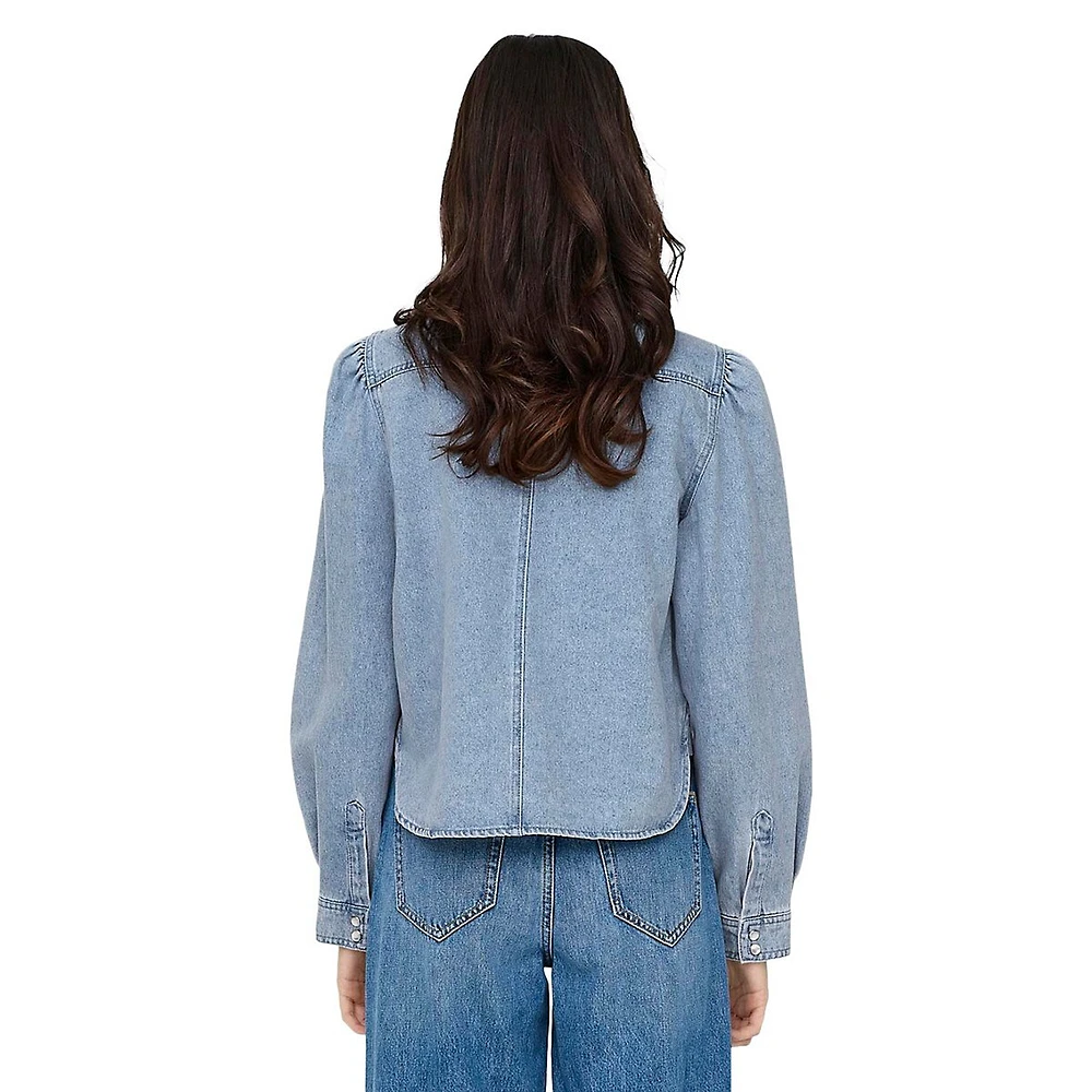 Corey Puff-Sleeve Western Denim Shirt