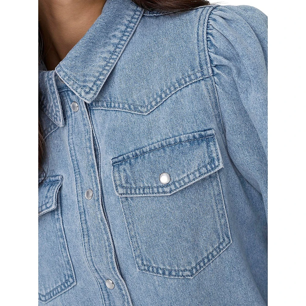 Corey Puff-Sleeve Western Denim Shirt