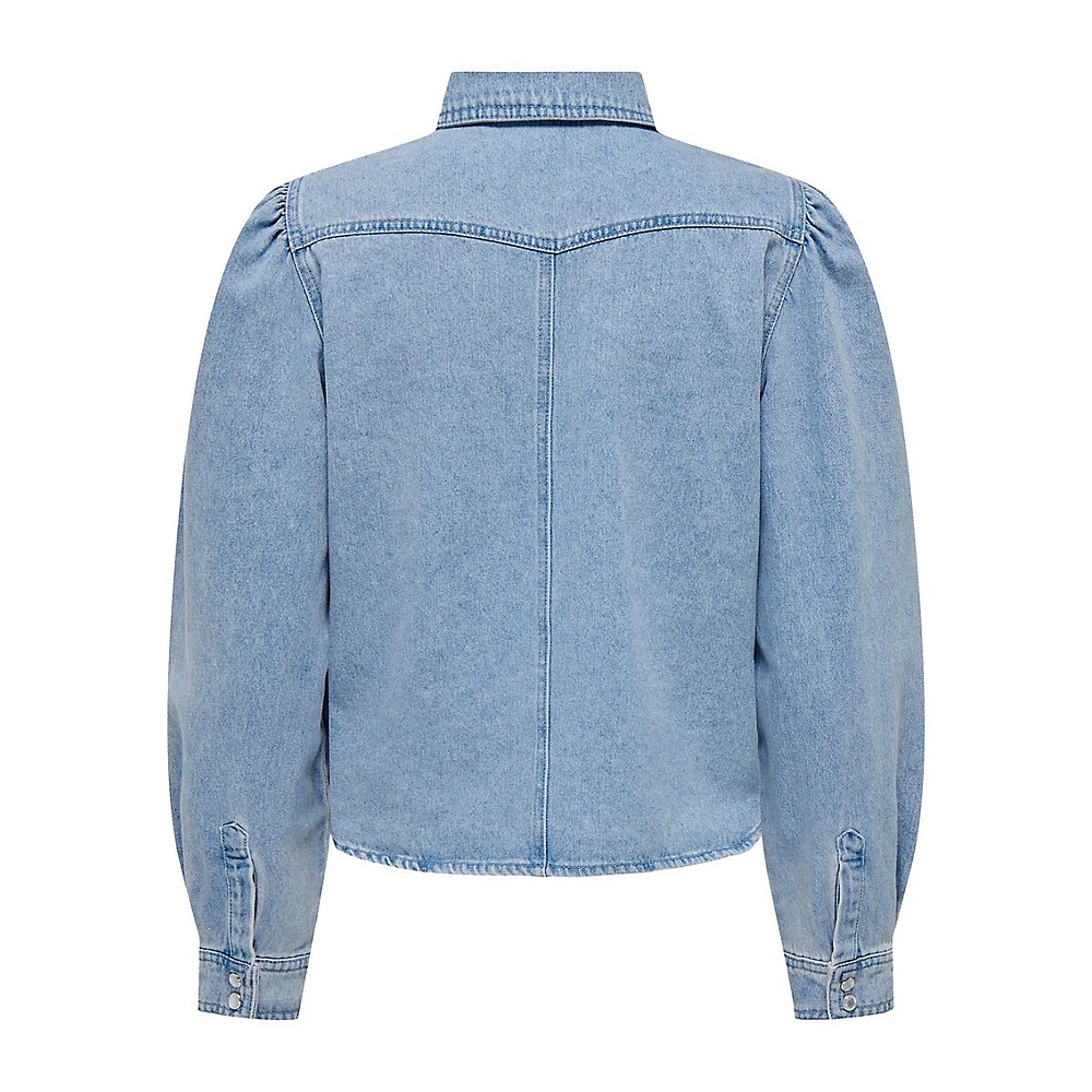 Corey Puff-Sleeve Western Denim Shirt