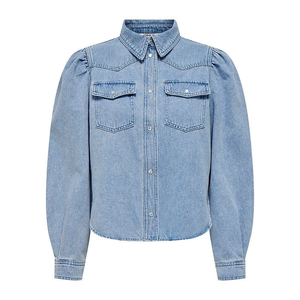 Corey Puff-Sleeve Western Denim Shirt