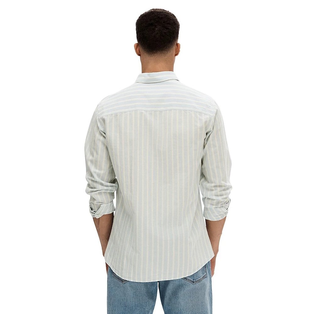 Slim-Fit Cotton & Linen Casual Shirt