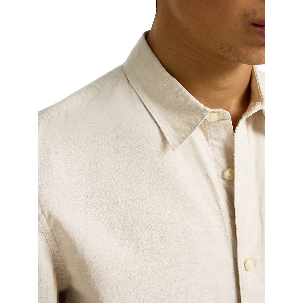 Slim-Fit Cotton & Linen Casual Shirt