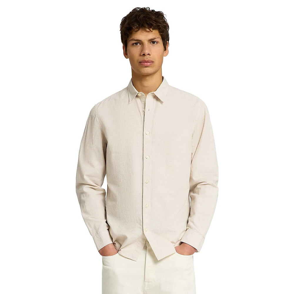 Slim-Fit Cotton & Linen Casual Shirt