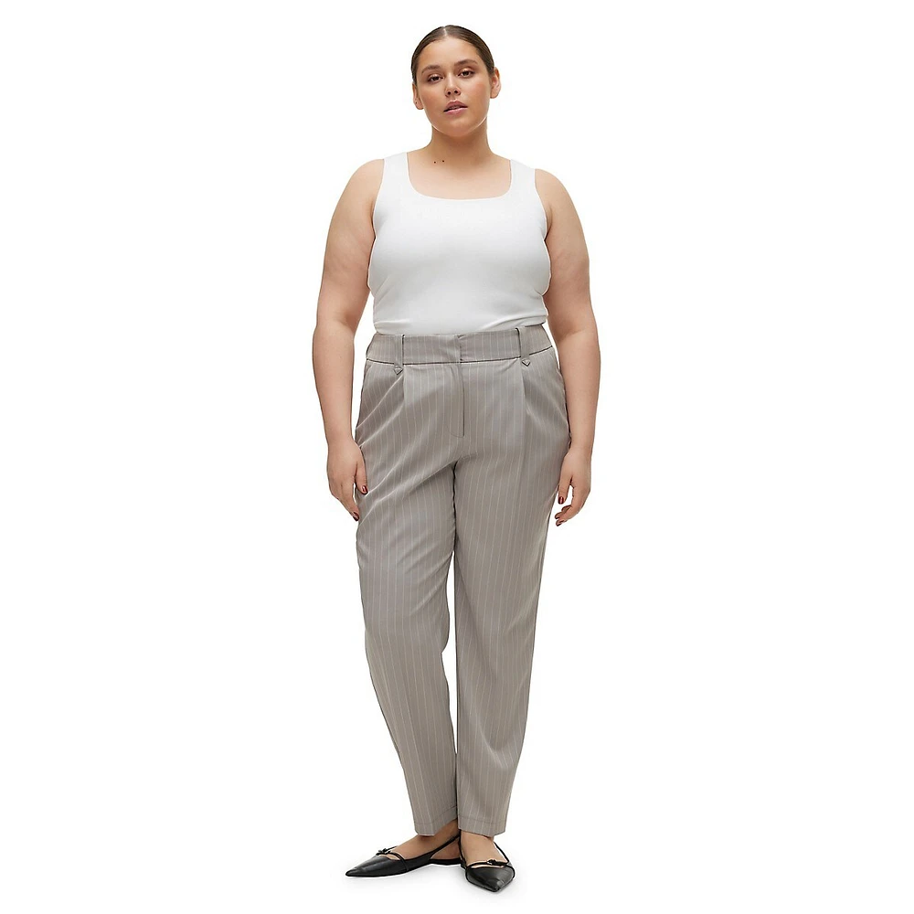 Plus Wendy High-Rise Tapered-Leg Pinstriped Pants