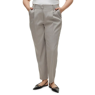 Plus Wendy High-Rise Tapered-Leg Pinstriped Pants