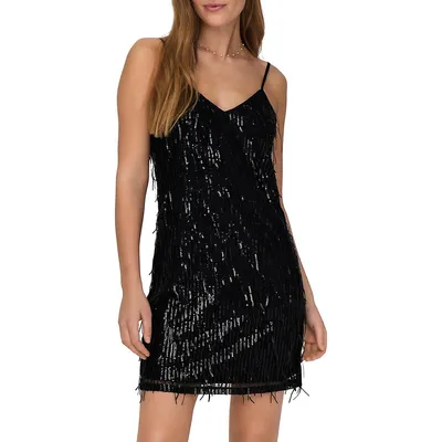 Spacy Sequin Fringe Mini Slip Dress