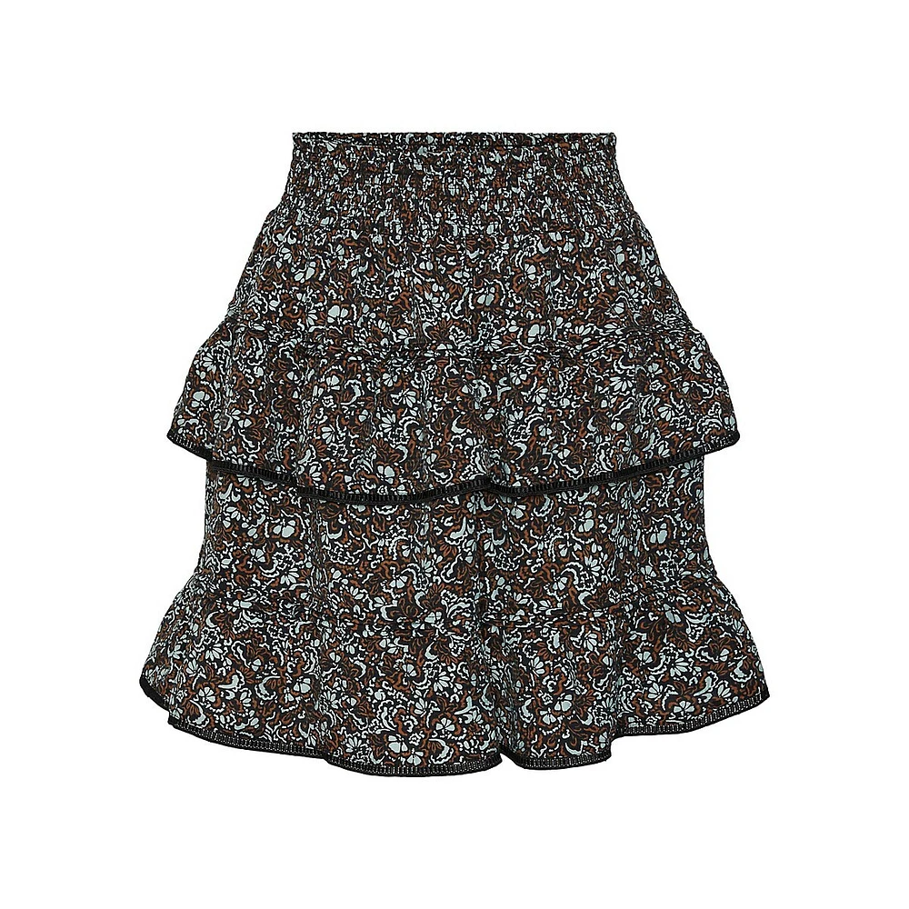 Yasemino Floral-Print Tiered Mini Skirt