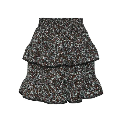 Yasemino Floral-Print Tiered Mini Skirt