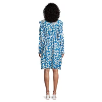 Plus Ruffled & Belted Print Dress