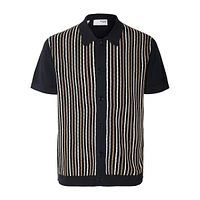 Mattis Striped Organic Cotton Knit Cardigan Polo Shirt