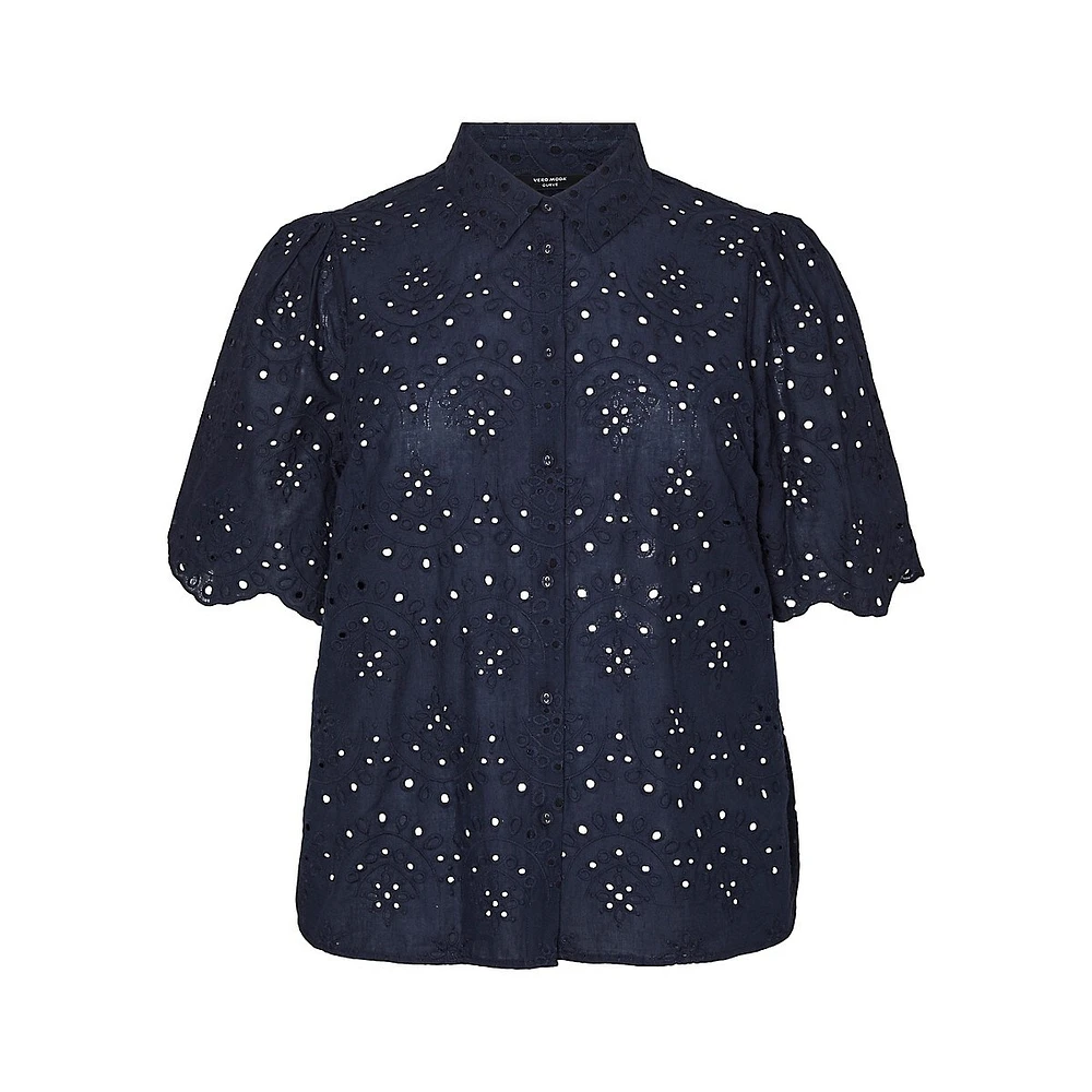 Plus Eyelet Lace Short-Sleeve Shirt