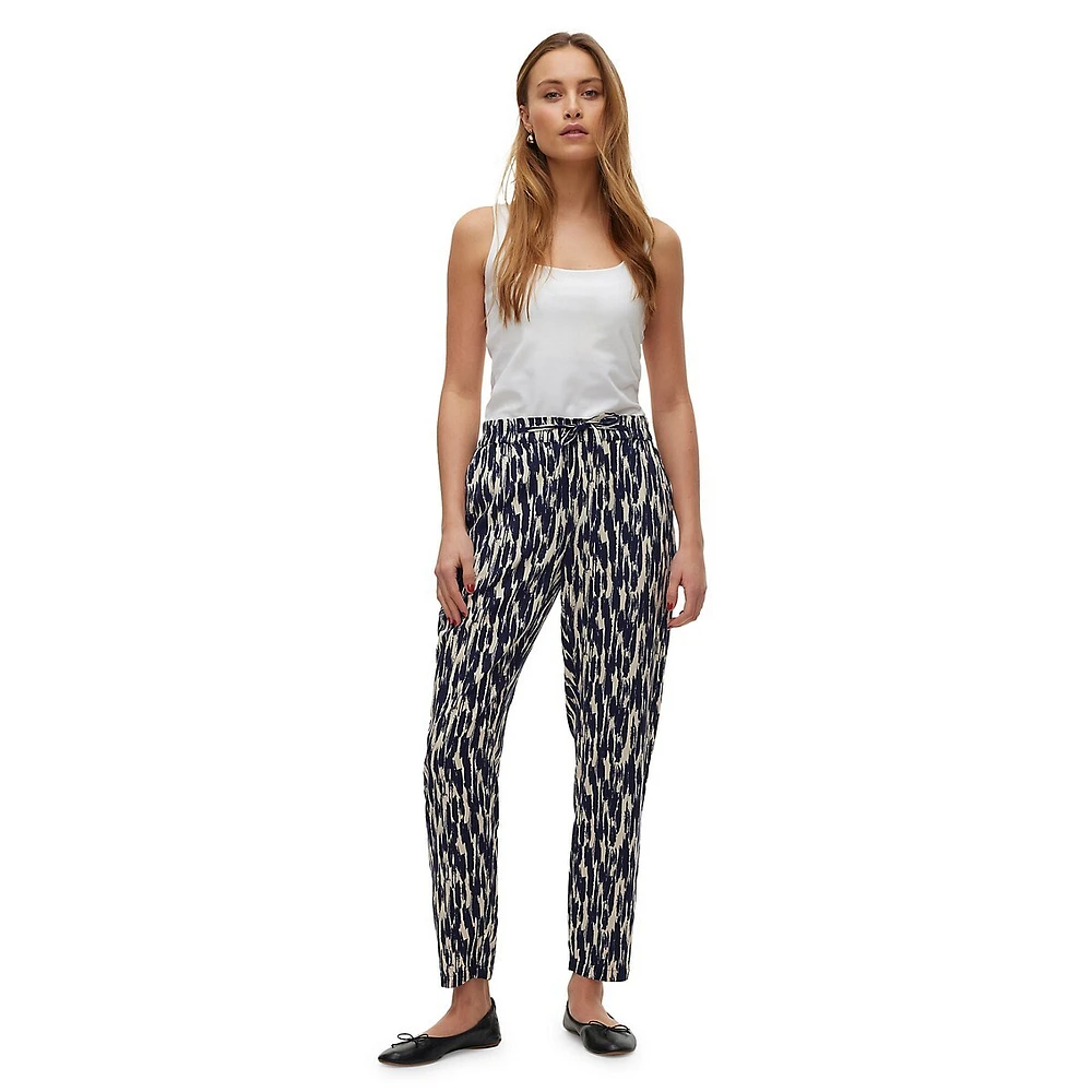 Two-Tone Brush-Print Pull-On Pants