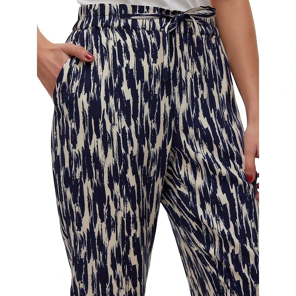 Two-Tone Brush-Print Pull-On Pants