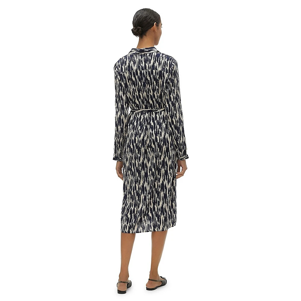 Two-Tone Brush-Print Shirt Dress
