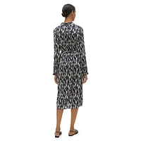 Two-Tone Brush-Print Shirtdress