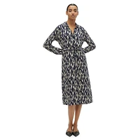 Two-Tone Brush-Print Shirtdress