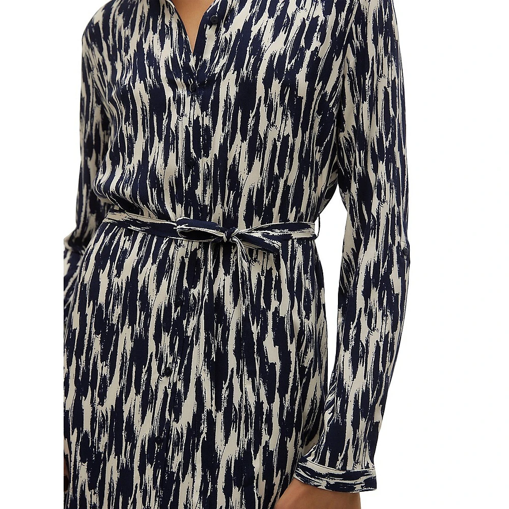 Two-Tone Brush-Print Shirt Dress