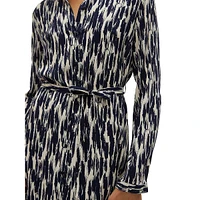 Two-Tone Brush-Print Shirtdress