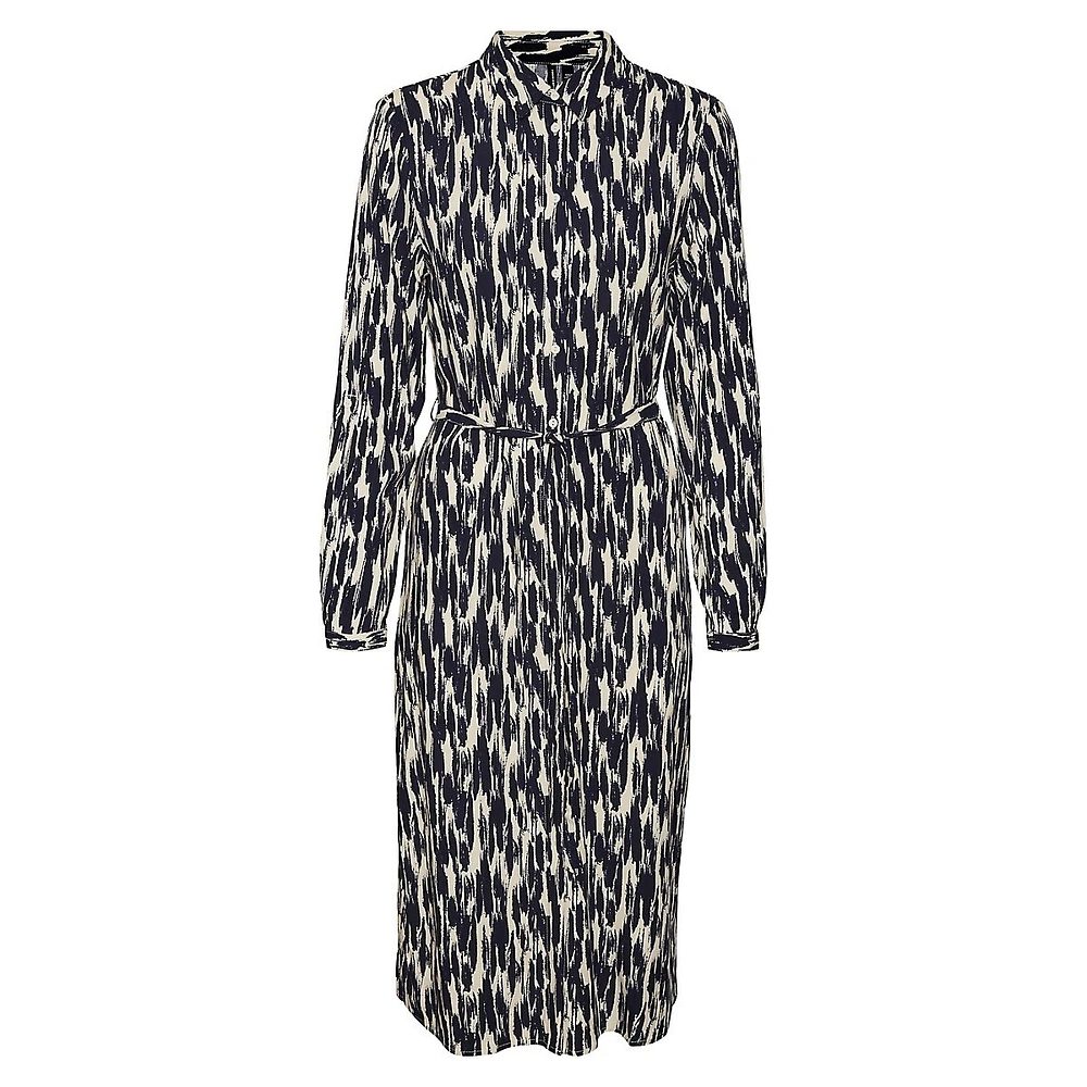 Two-Tone Brush-Print Shirt Dress