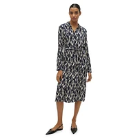 Two-Tone Brush-Print Shirtdress