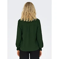 Mette Smock-Cuff Splitneck Blouse