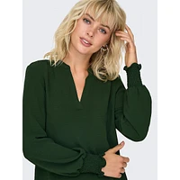 Mette Smock-Cuff Splitneck Blouse