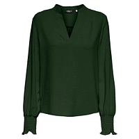 Mette Smock-Cuff Splitneck Blouse