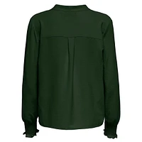 Mette Smock-Cuff Splitneck Blouse