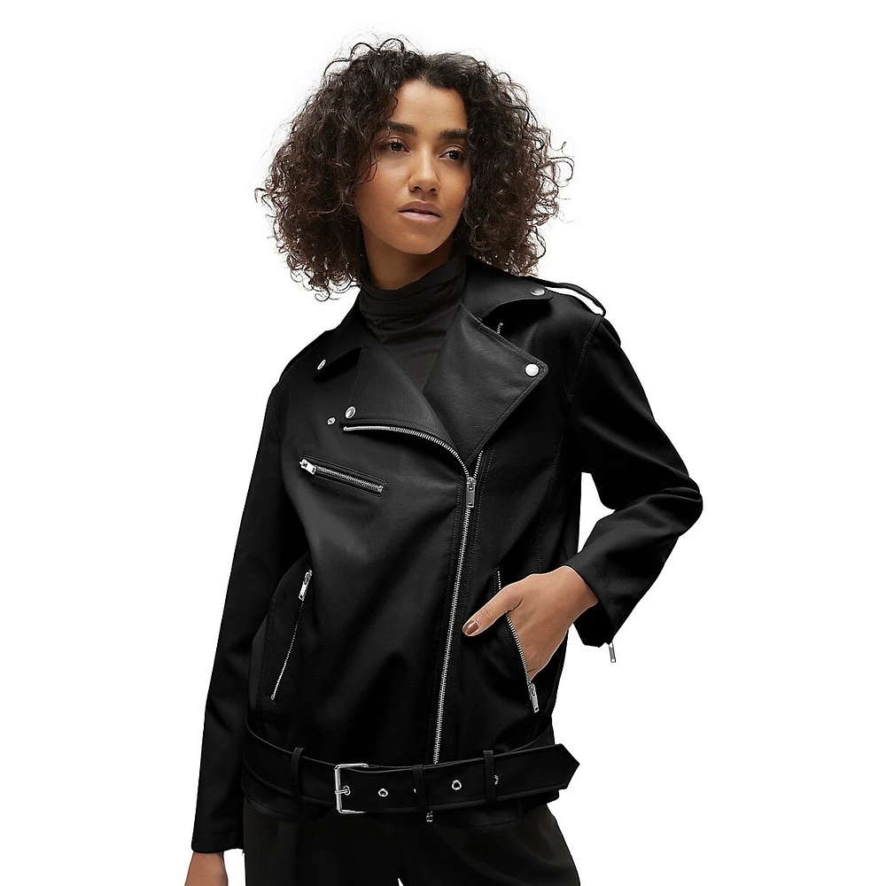 Coated Faux Leather Biker Jacket