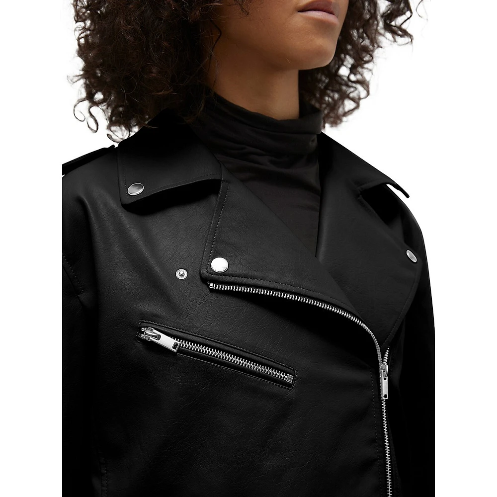 Coated Faux Leather Biker Jacket