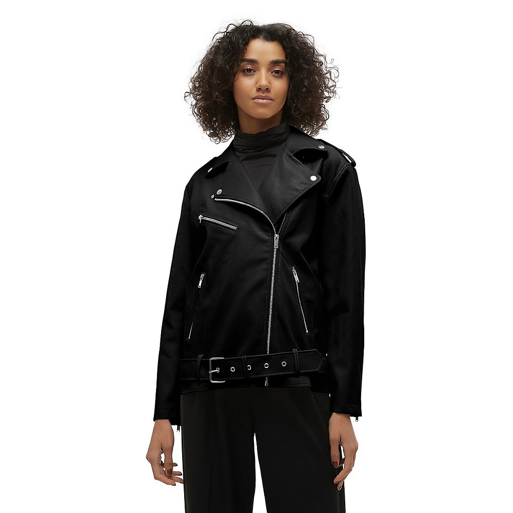 Coated Faux Leather Biker Jacket