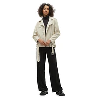 Coated Faux Leather Biker Jacket