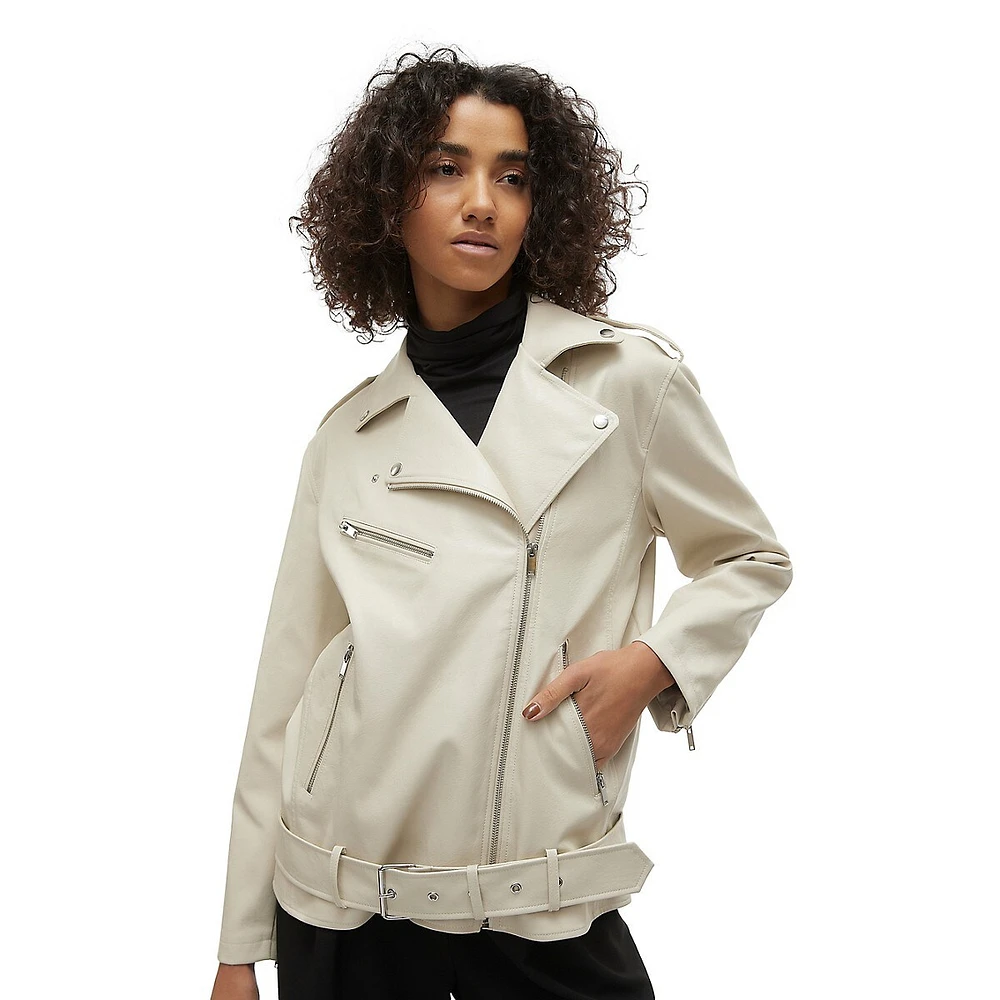 Veste de style moto en similicuir enduit