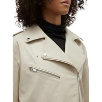 Coated Faux Leather Biker Jacket