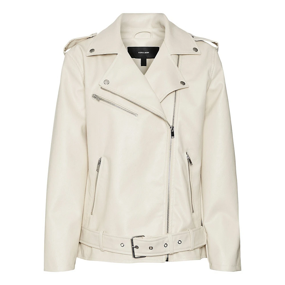 Coated Faux Leather Biker Jacket