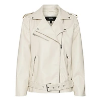 Coated Faux Leather Biker Jacket