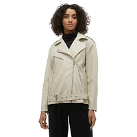 Coated Faux Leather Biker Jacket