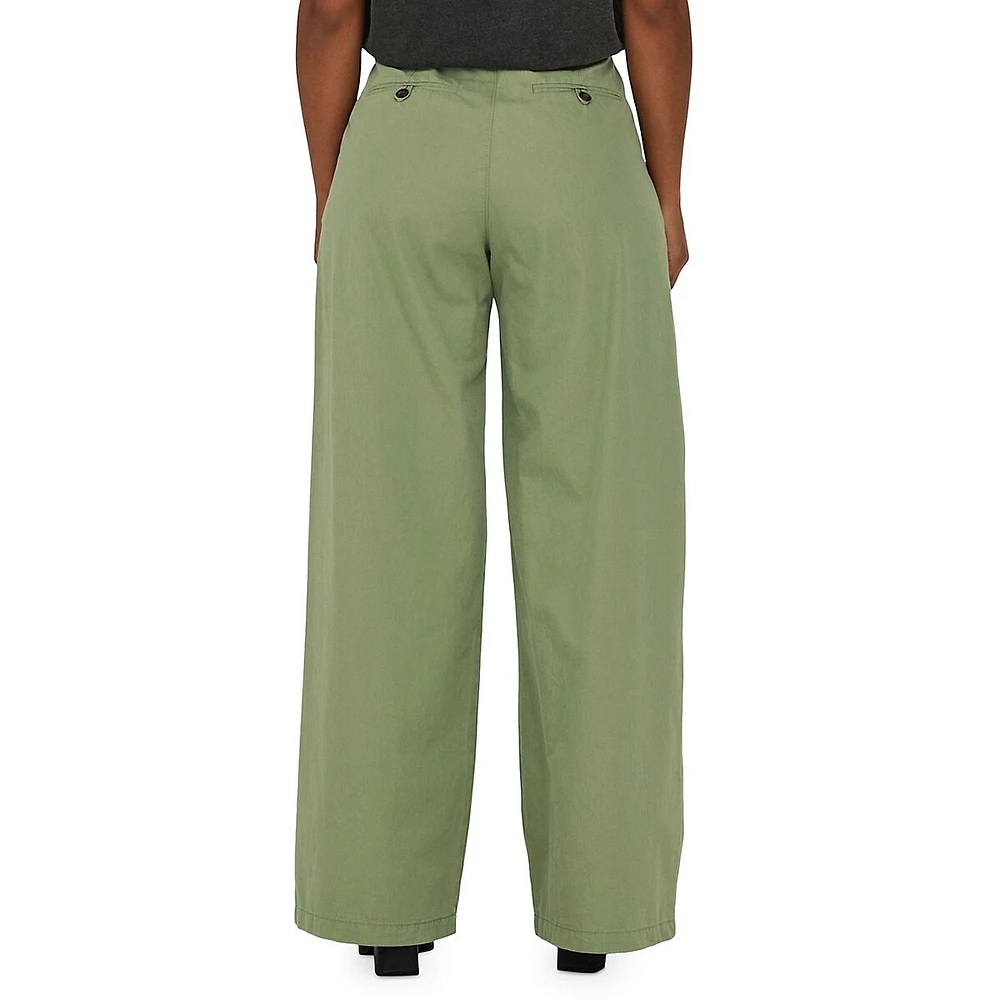 Lettie Pleated Wide-Leg Canvas Pants