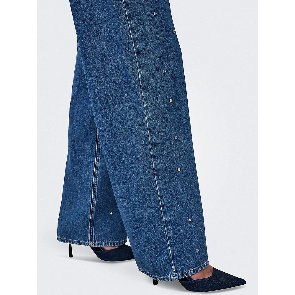 Hope Allover Rhinestones Wide-Leg Jeans