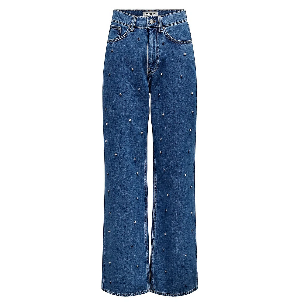 Hope Allover Rhinestones Wide-Leg Jeans