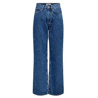 Hope Allover Rhinestones Wide-Leg Jeans