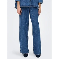 Hope Allover Rhinestones Wide-Leg Jeans