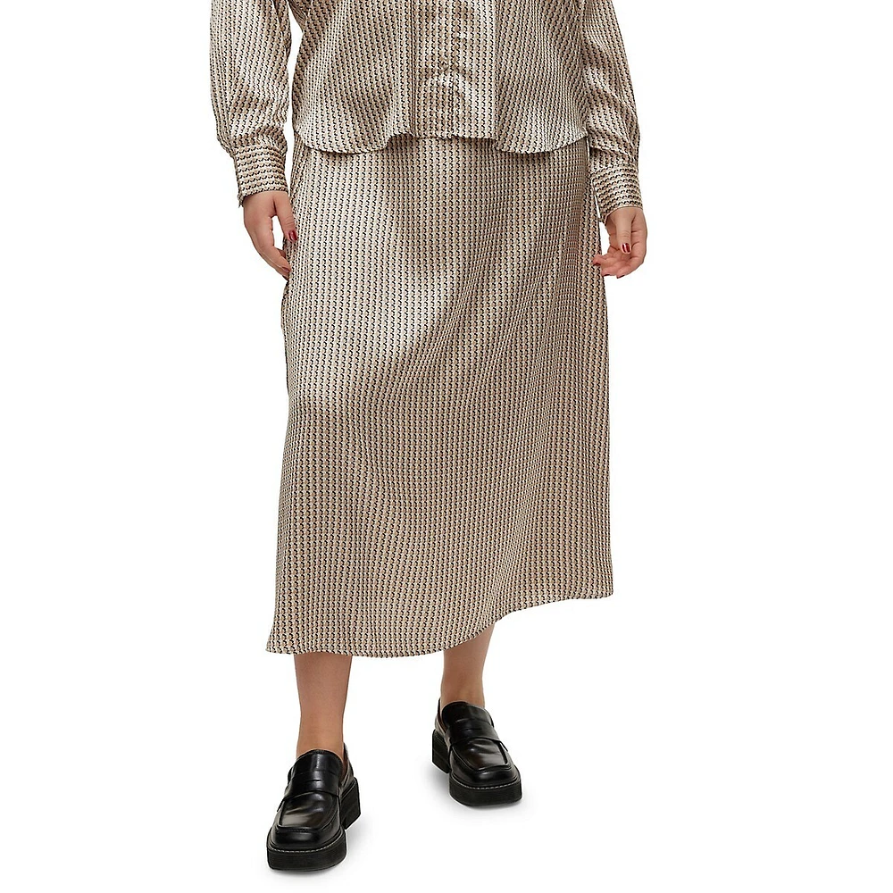 Plus Ancle High-Waist Print Midi Skirt