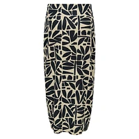 Print Linen-Blend Midi Skirt